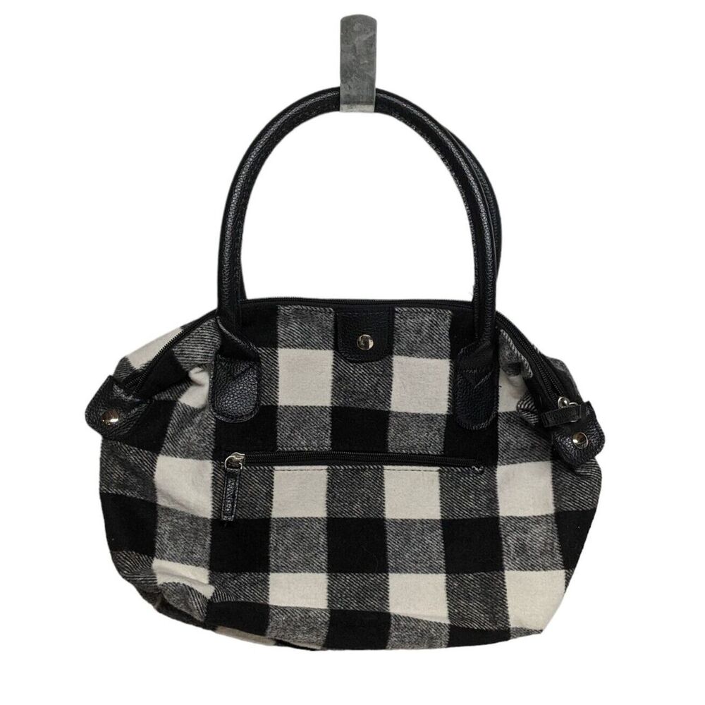 Handbag Black White Check Plaid Tartan Flannel Fabric Medium Tote Bag